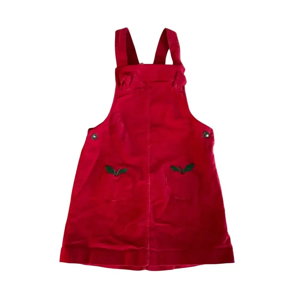 Apple Corduroy Jumper Dress Girls Red Overall Pinafore‎ Isaac Mizrahi 5 Years